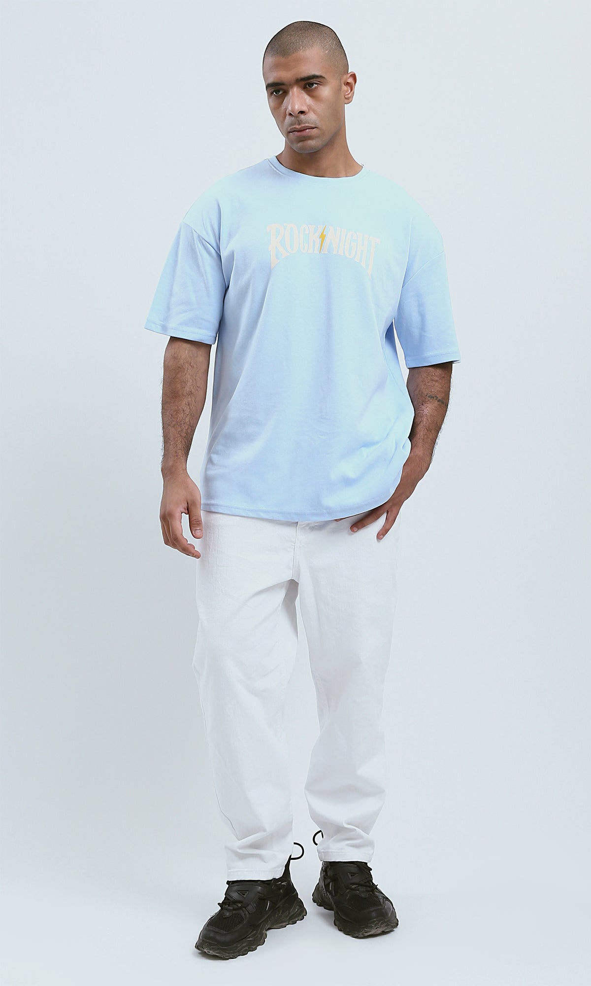O191634 Slip On Casual Tee With Front & Back Print - Aqua