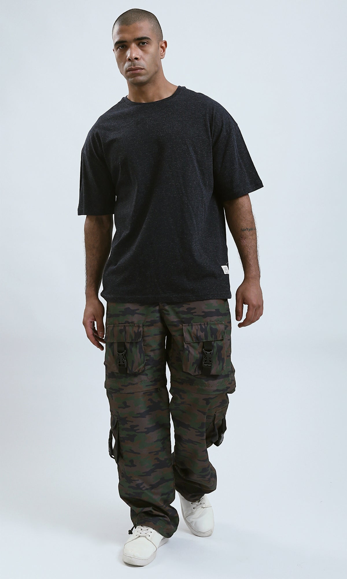 O192454 - Patterned Relaxed Fit Heather Dark Navy Tee