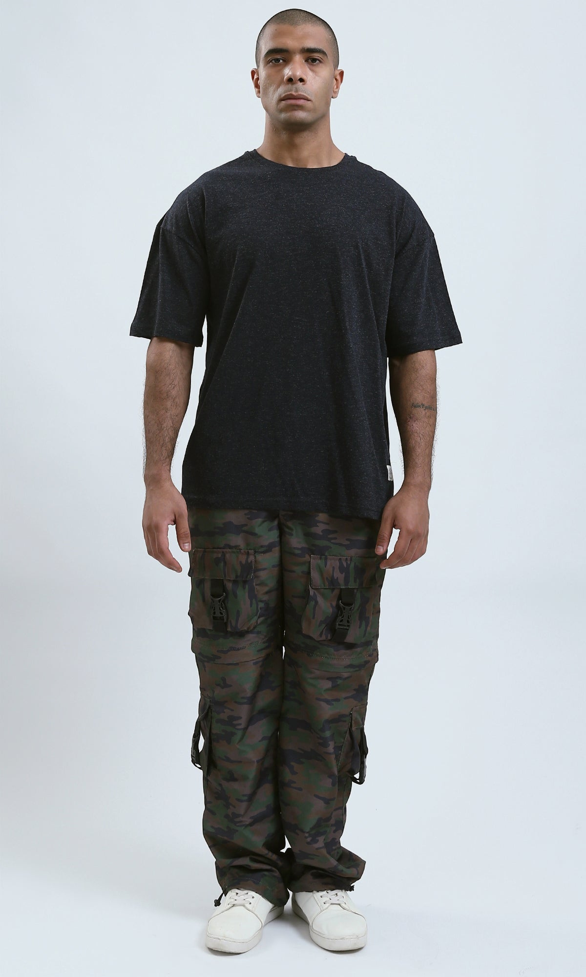 O192454 - Patterned Relaxed Fit Heather Dark Navy Tee
