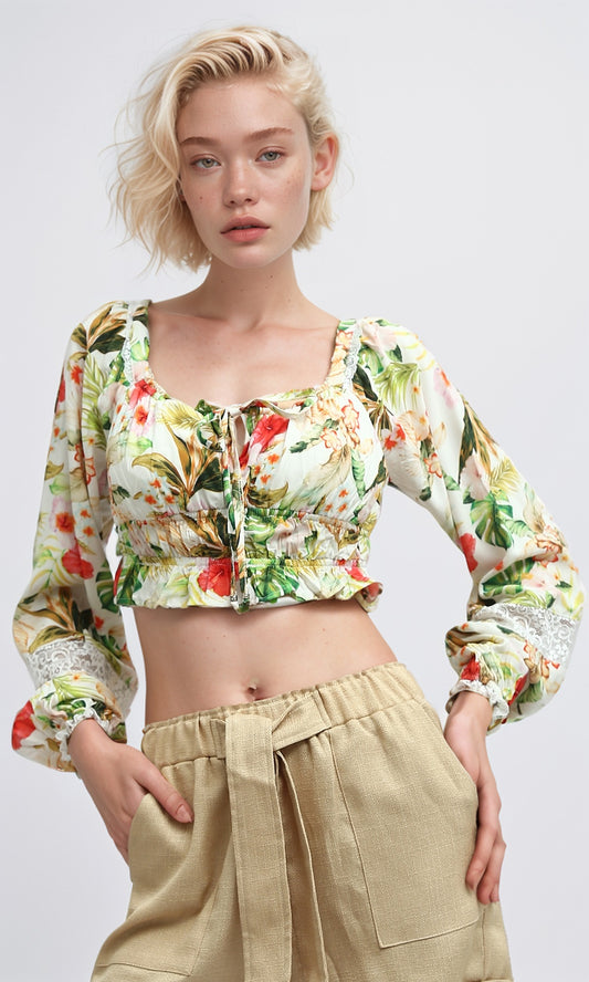 O193477 Slip On Floral Summer Off-Shoulder Top - Multicolor