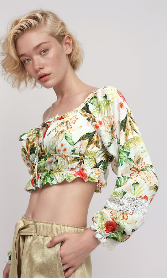 O193477 Slip On Floral Summer Off-Shoulder Top - Multicolor