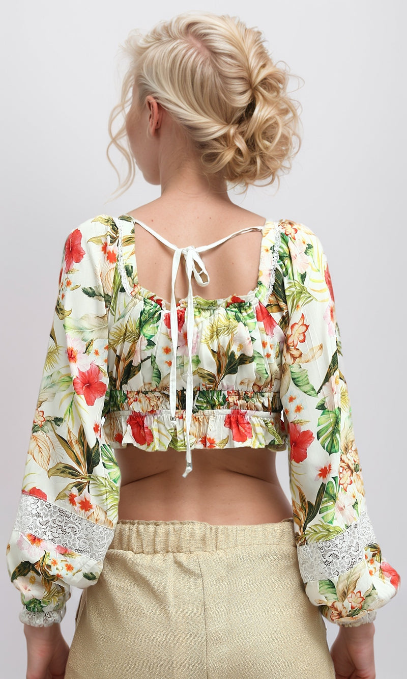O193477 Slip On Floral Summer Off-Shoulder Top - Multicolor