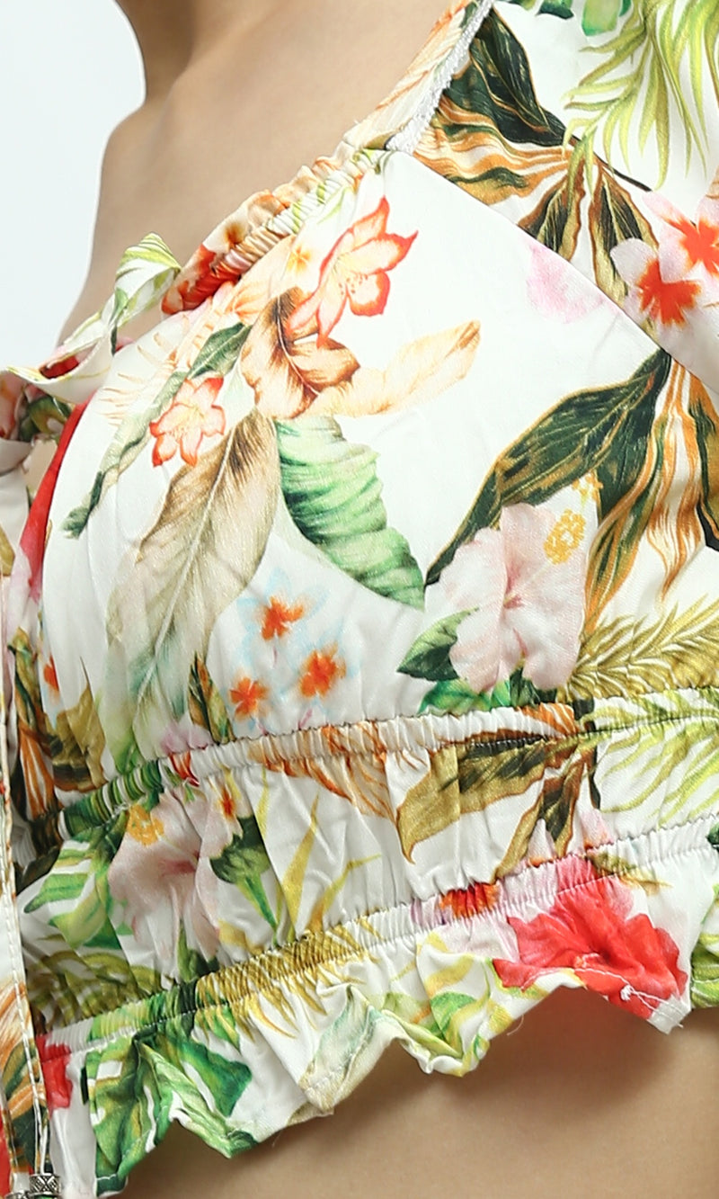 O193477 Slip On Floral Summer Off-Shoulder Top - Multicolor