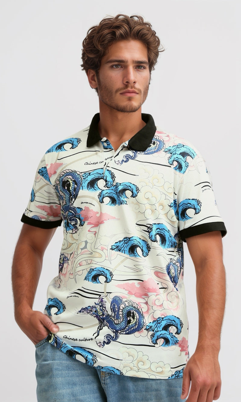 قميص بولو مطبوع ومقلم - متعدد الألوان