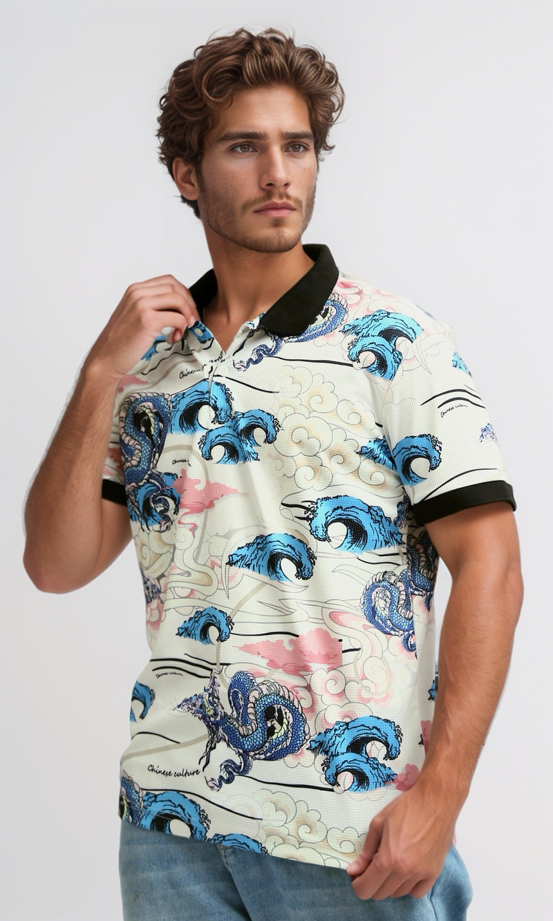 قميص بولو مطبوع ومقلم - متعدد الألوان