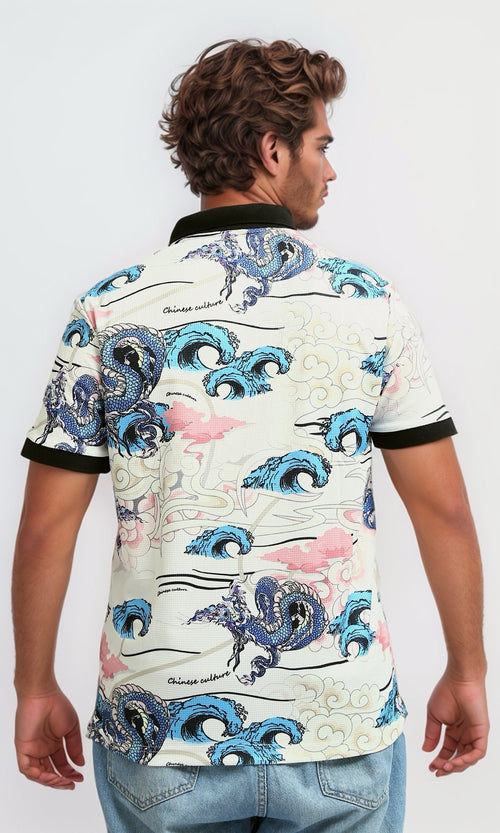 قميص بولو مطبوع ومقلم - متعدد الألوان