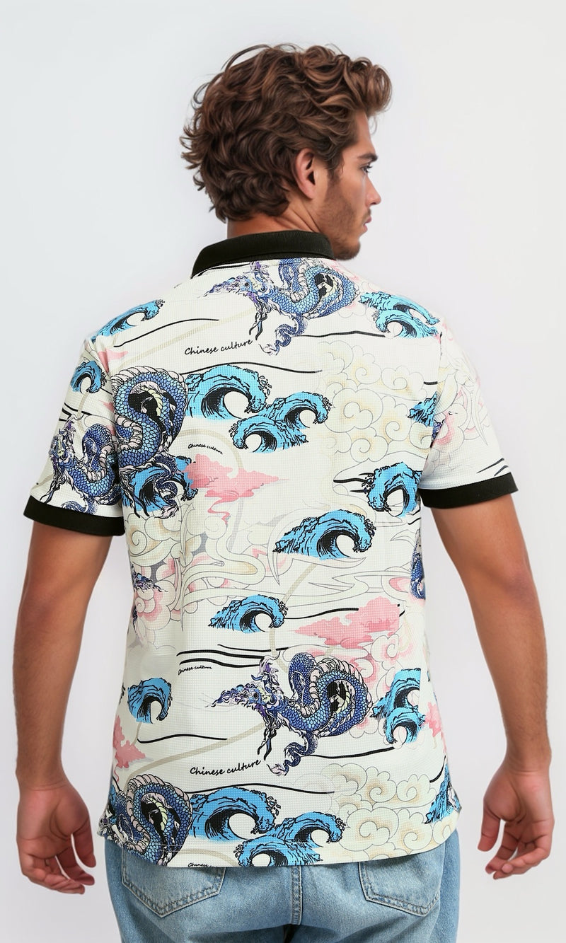 قميص بولو مطبوع ومقلم - متعدد الألوان