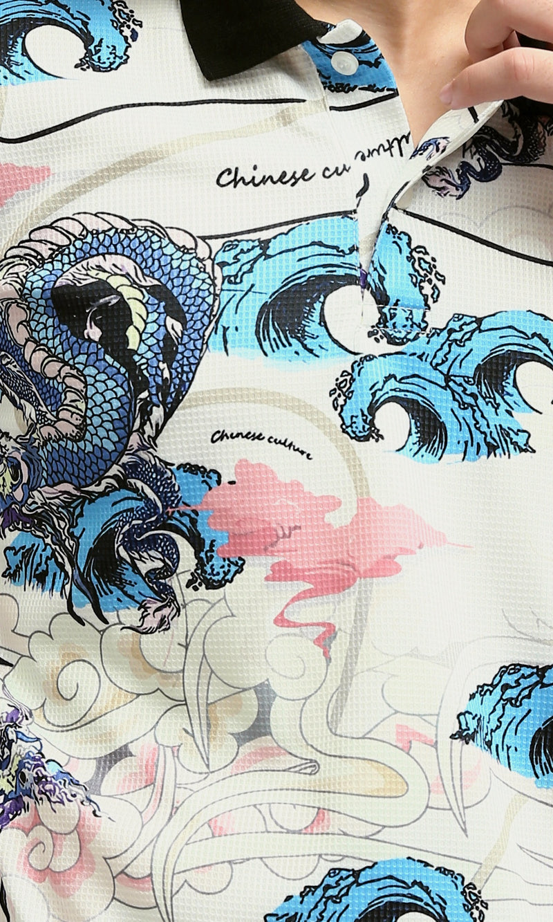 قميص بولو مطبوع ومقلم - متعدد الألوان