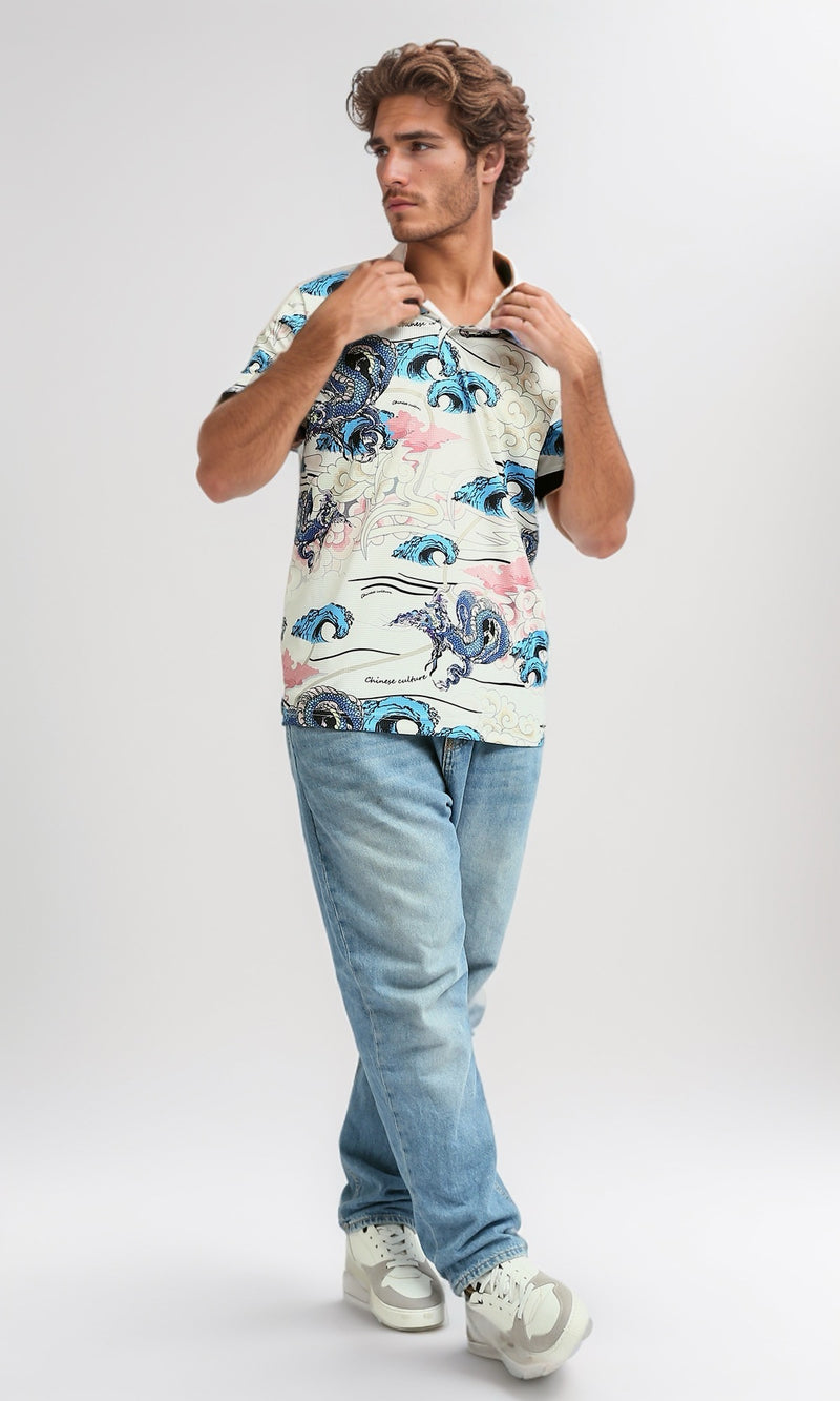 قميص بولو مطبوع ومقلم - متعدد الألوان