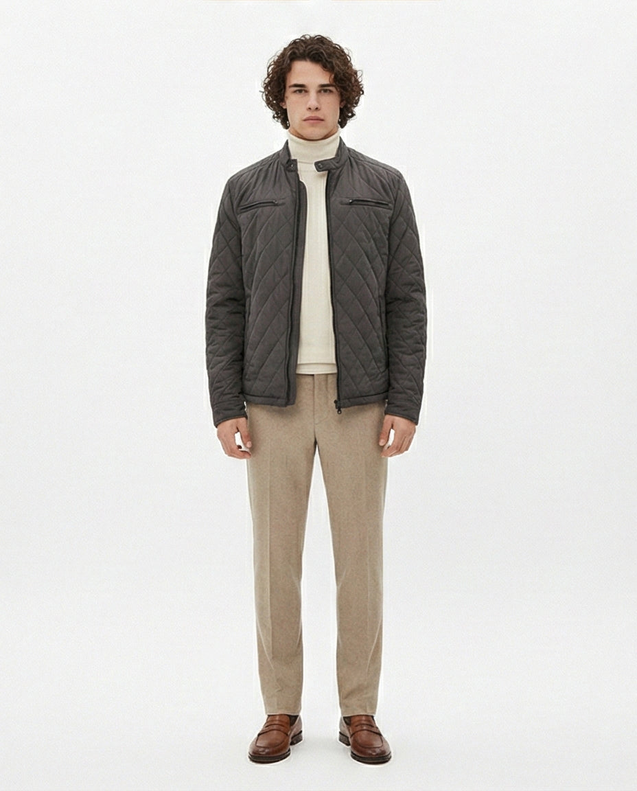 Urban Quilted Moto Jacket in Charcoal