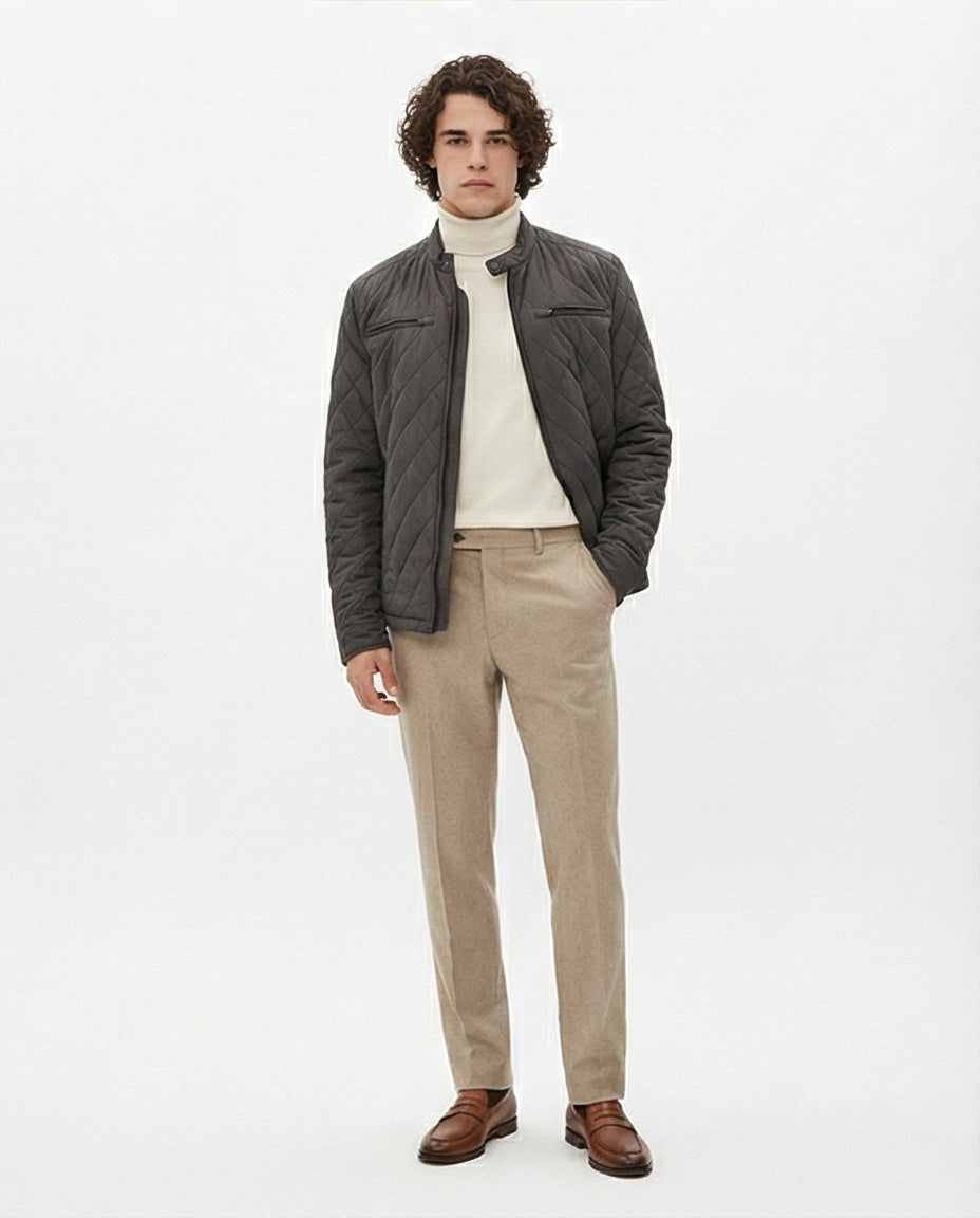 Urban Quilted Moto Jacket in Charcoal