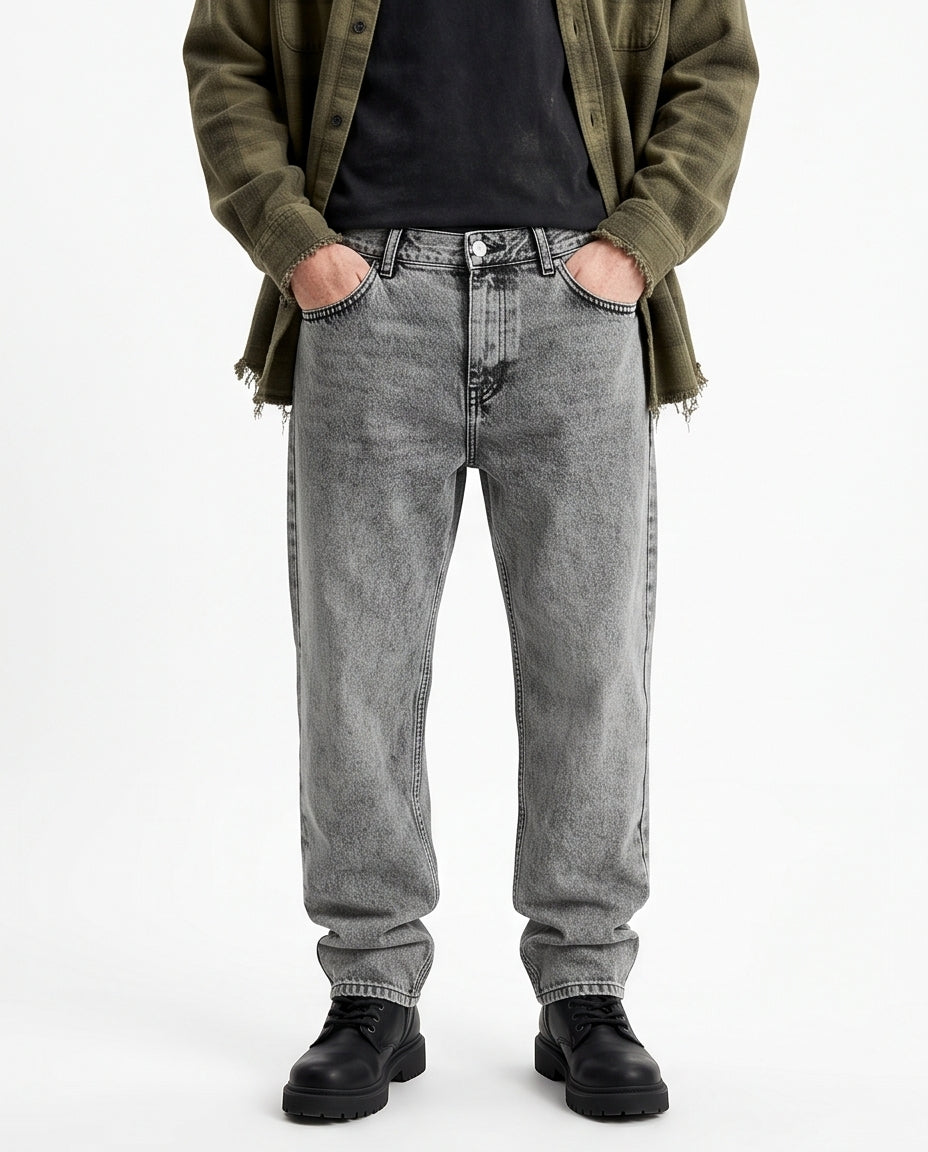 Grey Washed Relaxed Fit Denim Jeans - R218531