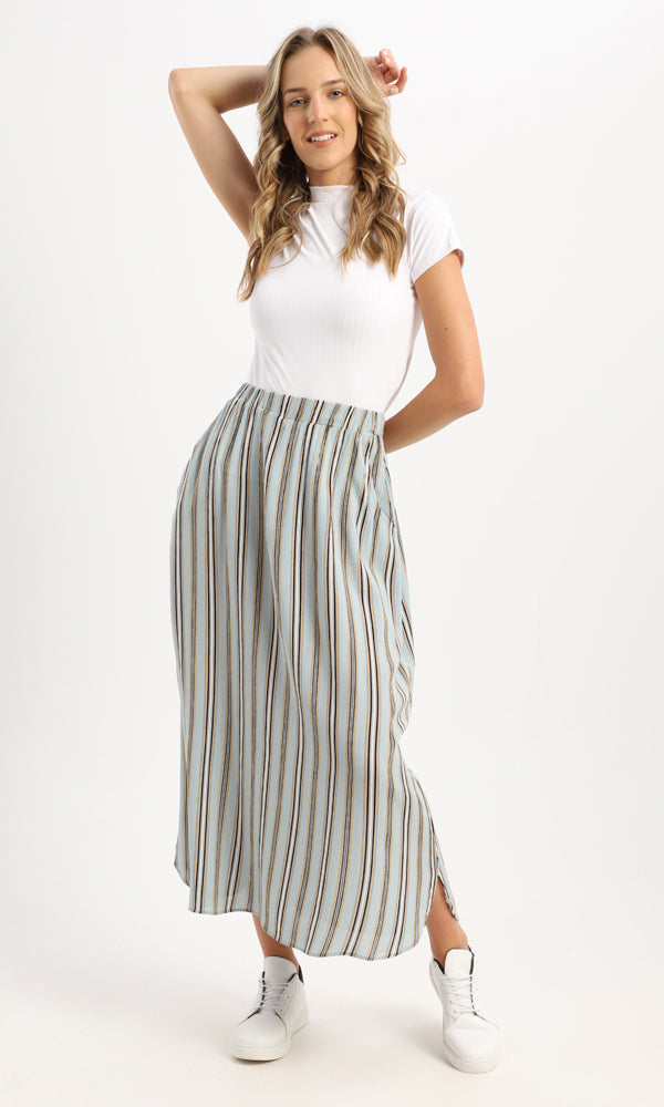 54191 Balanced Striped Midi Skirt With Side Pockets - Mint & Orange