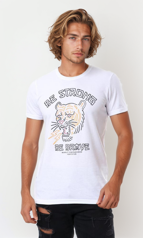56877 Printed "Be Strong Be Brave" Cotton T-Shirt - White