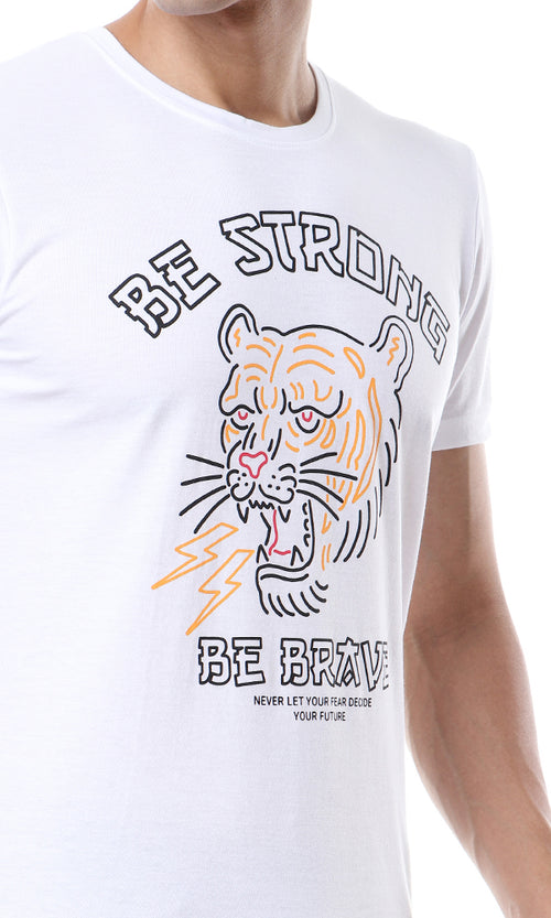 56877 Printed "Be Strong Be Brave" Cotton T-Shirt - White