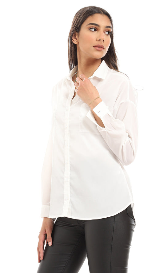 57078 Formal Full Buttoned Polyester Shirt - White