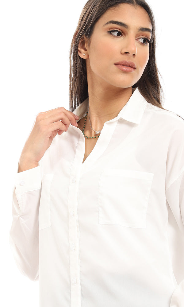 57078 Formal Full Buttoned Polyester Shirt - White