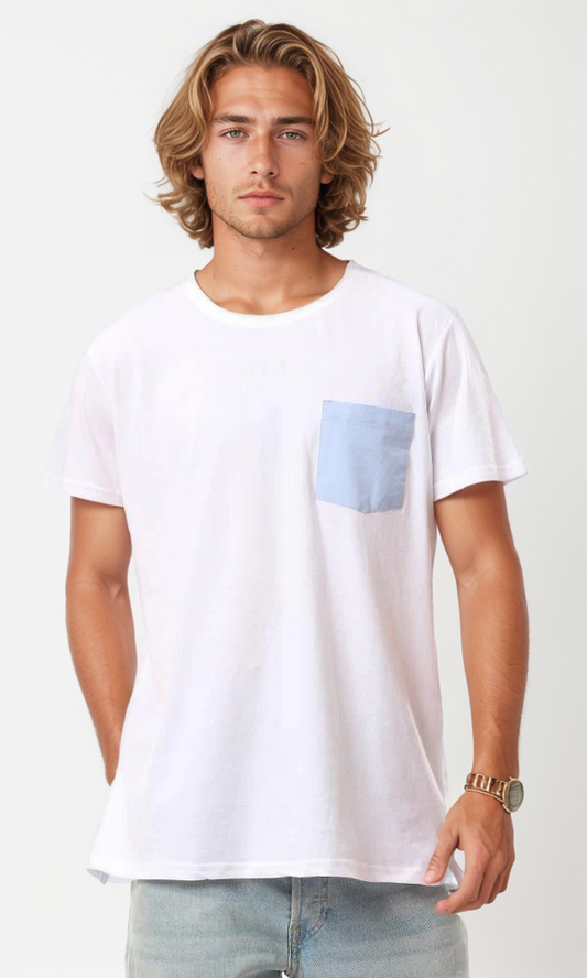 57216 Side Pocket Solid Cotton T-Shirt - White