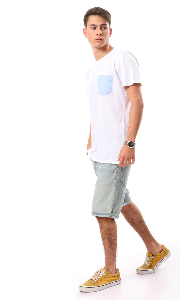 57216 Side Pocket Solid Cotton T-Shirt - White