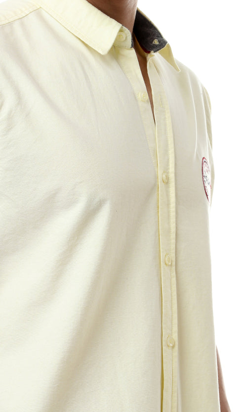 57378 Front Stitched Short Sleeves Yellow Shirt