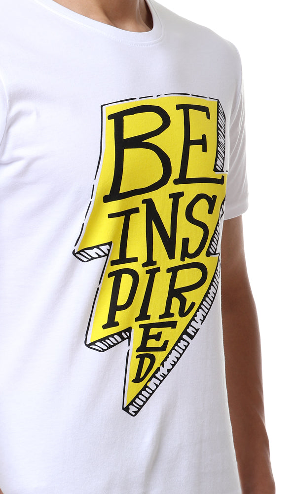 57450 "Be Inspired " Printed Round White T-Shirt