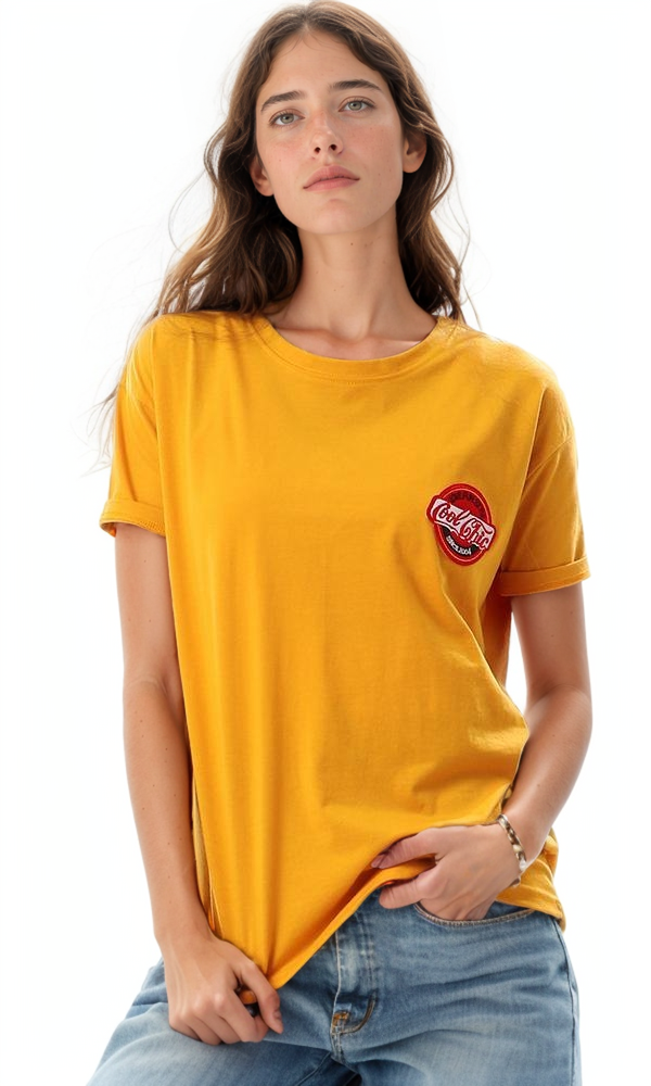 57590 Front Patch With Back Print Mustard Tee