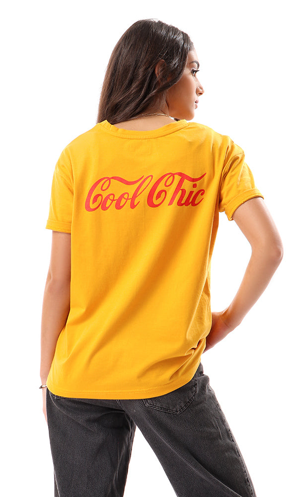 57590 Front Patch With Back Print Mustard Tee