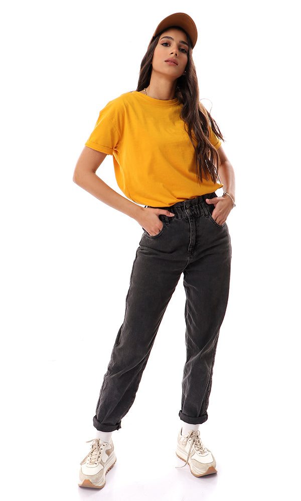 57590 Front Patch With Back Print Mustard Tee