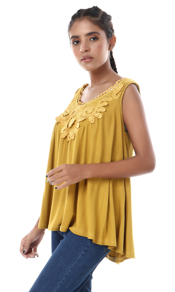 57638 Crochet Sleeveless Crew Neck Top - Golden Rod