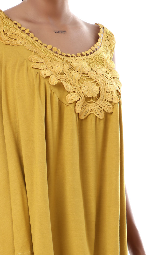 57638 Crochet Sleeveless Crew Neck Top - Golden Rod