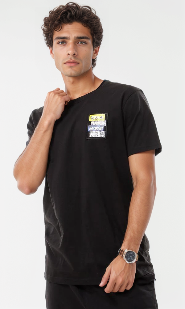 Black Graphic Patch Regular Fit T-Shirt - 57887