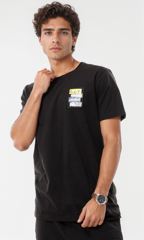 Black Graphic Patch Regular Fit T-Shirt - 57887