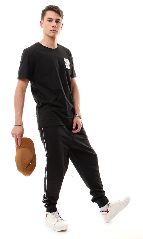 Black Graphic Patch Regular Fit T-Shirt - 57887