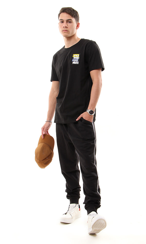 Black Graphic Patch Regular Fit T-Shirt - 57887