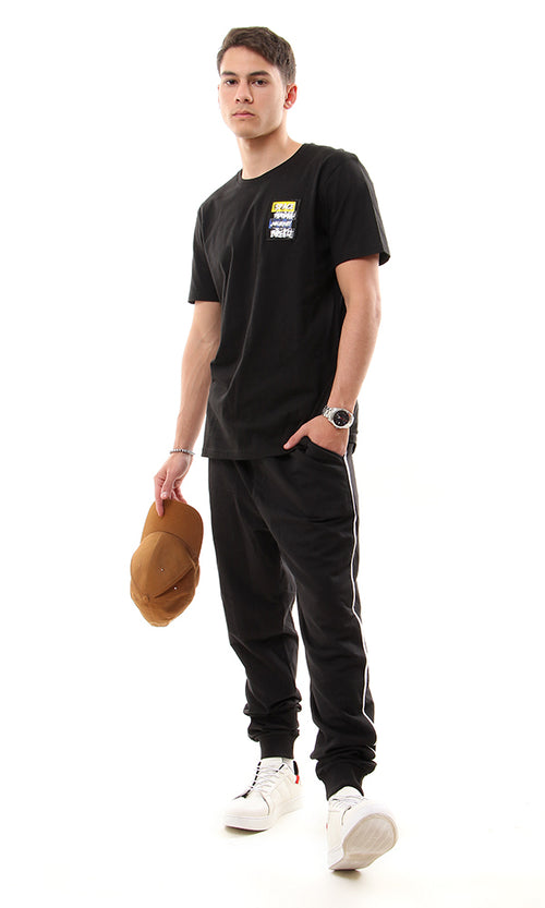 Black Graphic Patch Regular Fit T-Shirt - 57887