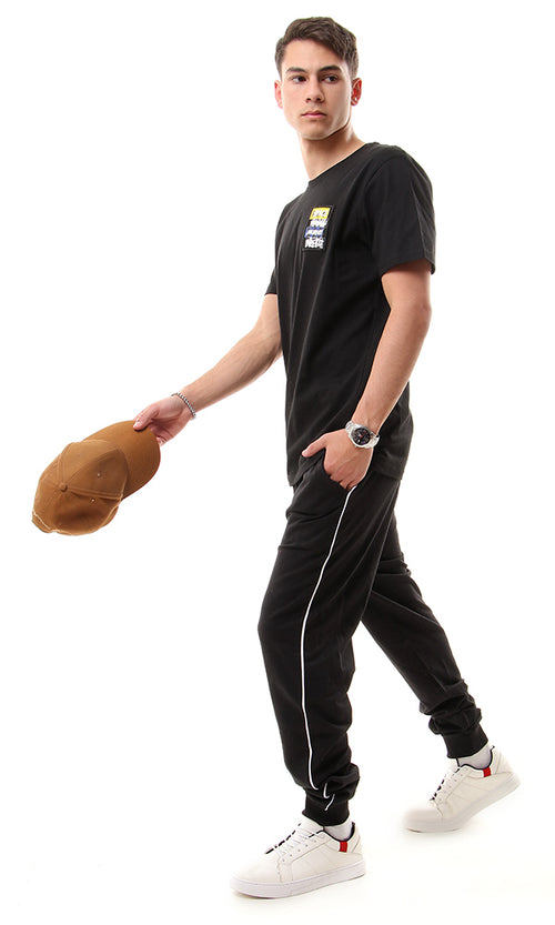 Black Graphic Patch Regular Fit T-Shirt - 57887
