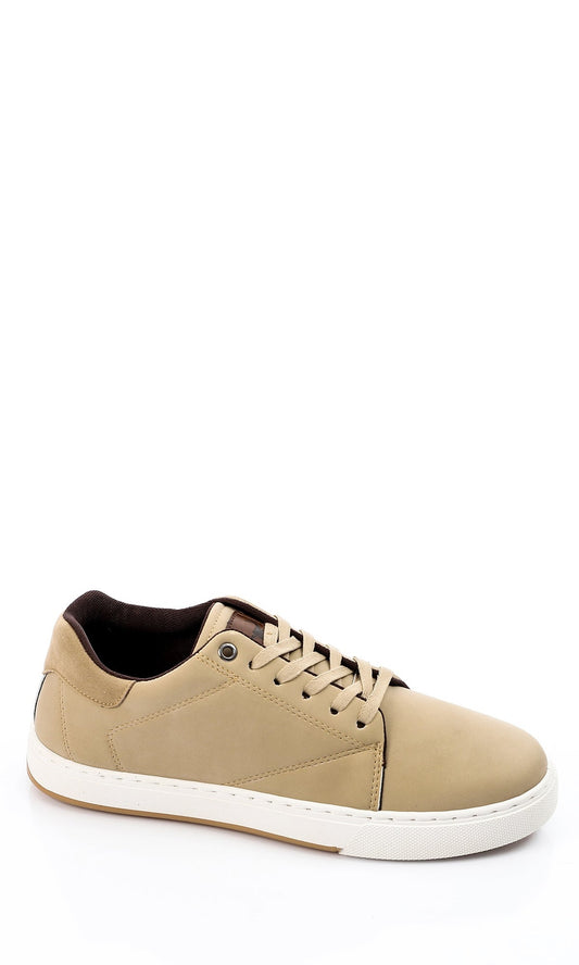 49901 Lace Up Leather Beige Casual Shoes