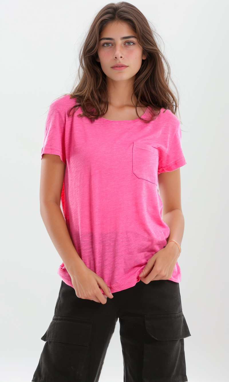 93008 Basic Lightweight Round Fuchsia Tee