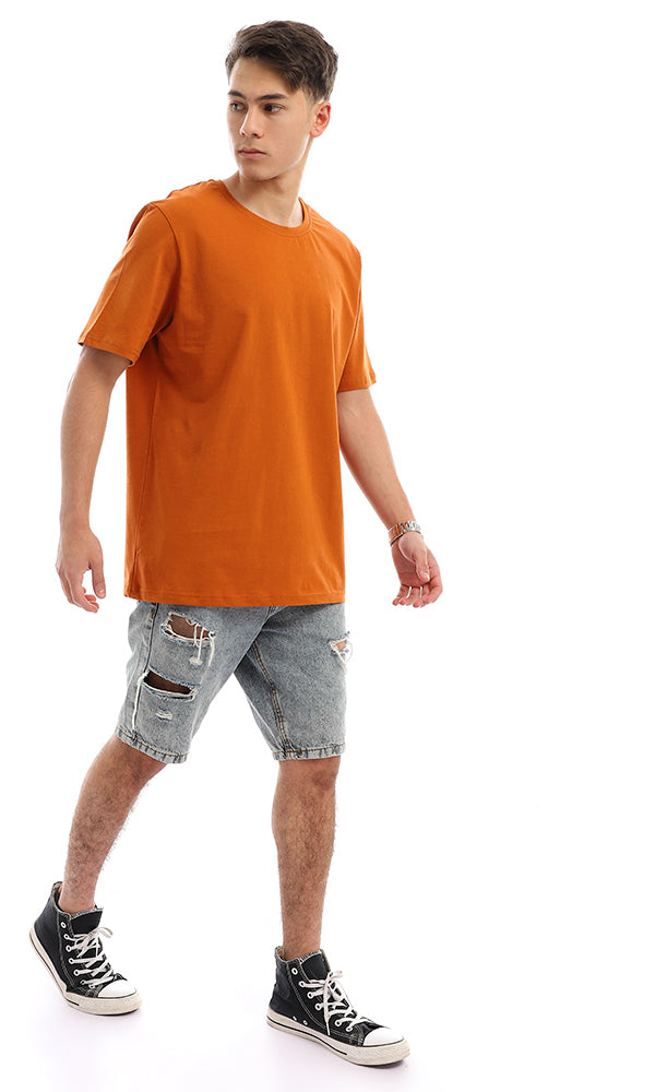 94617 Basic Plain Half Sleeves T-Shirt - Burned Orange