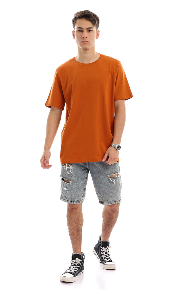 94617 Basic Plain Half Sleeves T-Shirt - Burned Orange