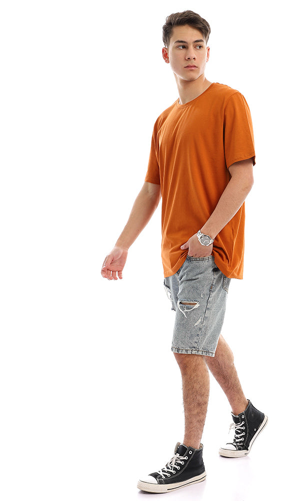 94617 Basic Plain Half Sleeves T-Shirt - Burned Orange