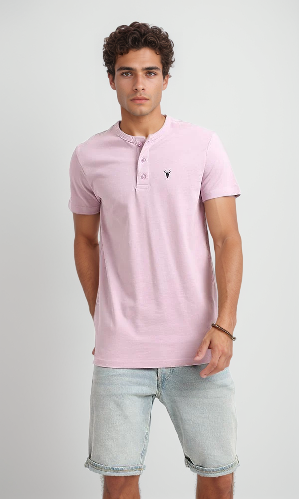 94639 Short Sleeves Lavender Buttoned Henley Shirt