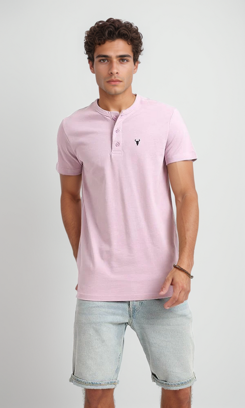 94639 Short Sleeves Lavender Buttoned Henley Shirt