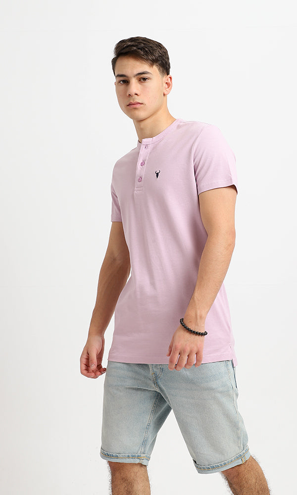 94639 Short Sleeves Lavender Buttoned Henley Shirt