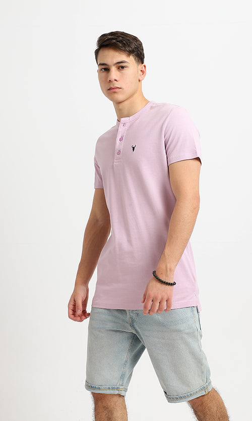 94639 Short Sleeves Lavender Buttoned Henley Shirt