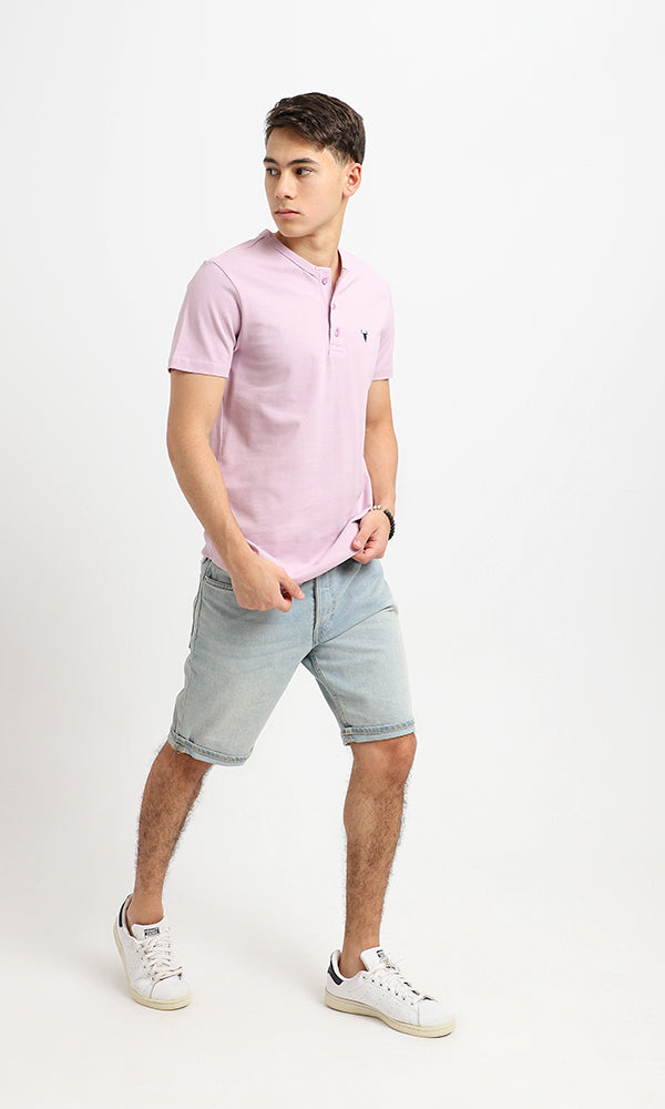 94639 Short Sleeves Lavender Buttoned Henley Shirt