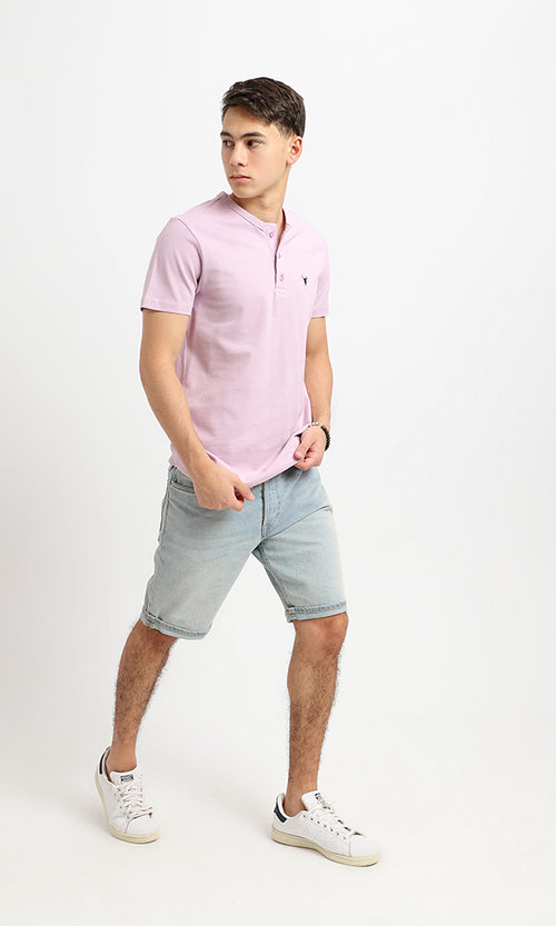 94639 Short Sleeves Lavender Buttoned Henley Shirt