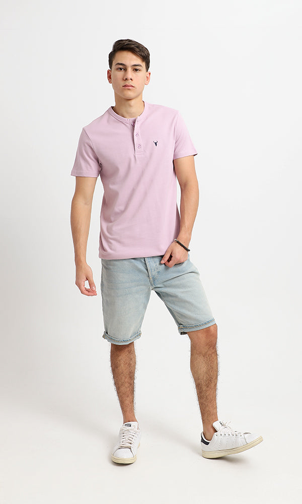 94639 Short Sleeves Lavender Buttoned Henley Shirt