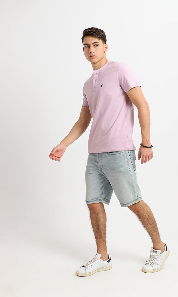 94639 Short Sleeves Lavender Buttoned Henley Shirt