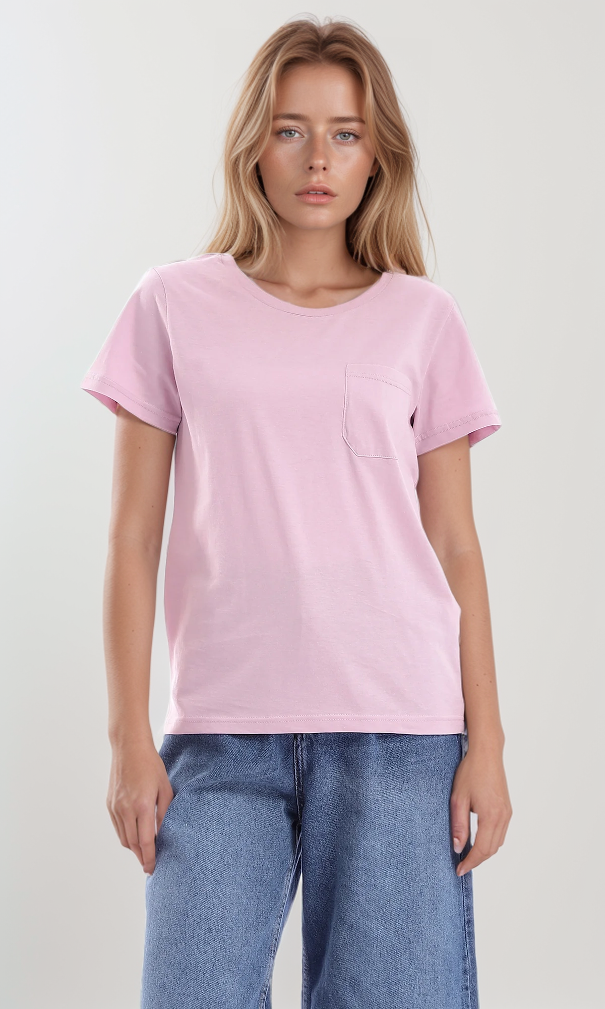 94645 Front Patched Pocket Lilac Basic Tee